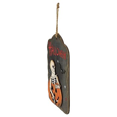 Northlight 9.75-Inch Skeleton & Jack-O-Lantern Halloween Wall Sign