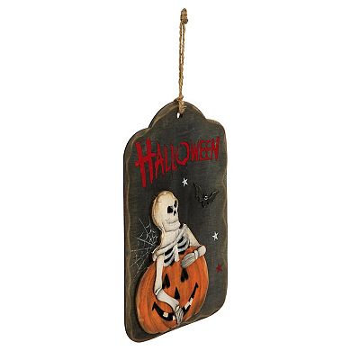 Northlight 9.75-Inch Skeleton & Jack-O-Lantern Halloween Wall Sign