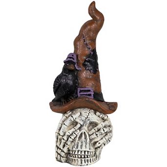 Northlight Skull in Witches Hat with Crow Halloween Table Decor