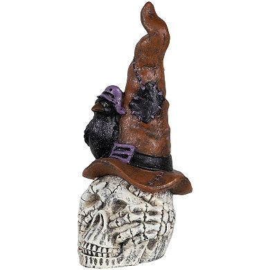 Northlight Skull in Witches Hat with Crow Halloween Table Decor