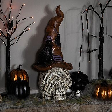 Northlight Skull in Witches Hat with Crow Halloween Table Decor