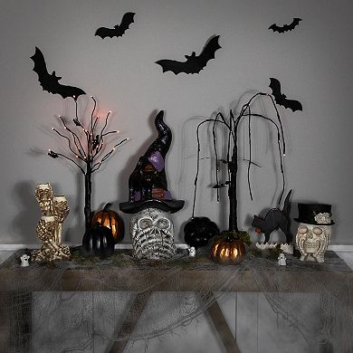Northlight Skull in Witch Hat with Cat Halloween Table Decor