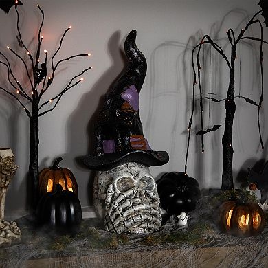 Northlight Skull in Witch Hat with Cat Halloween Table Decor