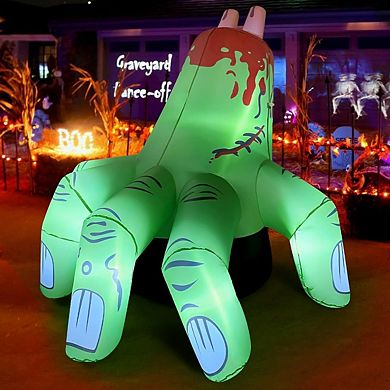 GOOSH 6 FT Halloween Inflatables Hand Blow Up Yard Scary Green Giant with Built-in LEDs