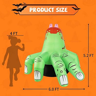 GOOSH 6 FT Halloween Inflatables Hand Blow Up Yard Scary Green Giant with Built-in LEDs