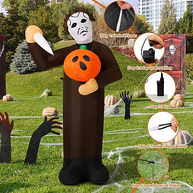 GOOSH 6FT Halloween Inflatable Scary Pumpkin Killer with Built-in LEDs