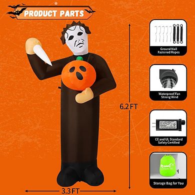 GOOSH 6FT Halloween Inflatable Scary Pumpkin Killer with Built-in LEDs