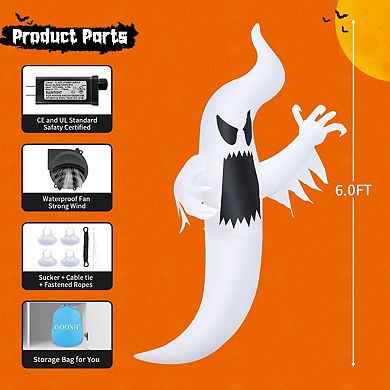 GOOSH 6 FT Halloween Inflatables Ghost Outdoor Decorations Multicolor Hanging Ghost