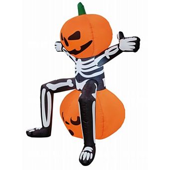 GOOSH 5FT Halloween Inflatable Skull Skeleton Pumpkin Head with Built-in LEDs