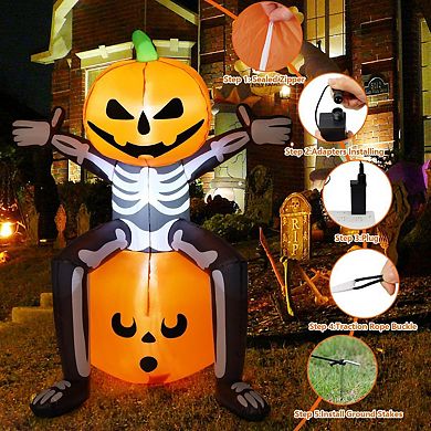 GOOSH 5FT Halloween Inflatable Skull Skeleton Pumpkin Head with Built-in LEDs