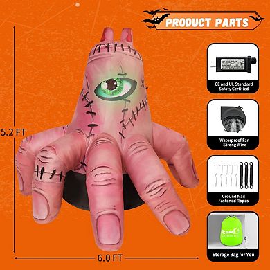 GOOSH 6 FT Halloween Inflatables Decorations Blow Up Yard Scary Giant Hand with Built-in LEDs