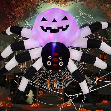GOOSH 5FT Width Halloween Inflatables Spider with Magic Light Broke Out from Window with LED Lights