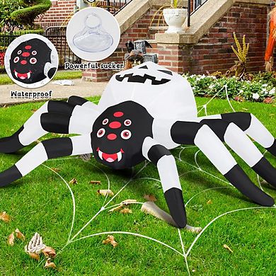 GOOSH 5FT Width Halloween Inflatables Spider with Magic Light Broke Out from Window with LED Lights