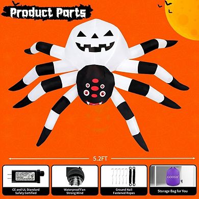 GOOSH 5FT Width Halloween Inflatables Spider with Magic Light Broke Out from Window with LED Lights