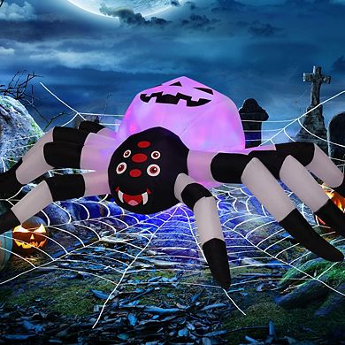 GOOSH 5FT Width Halloween Inflatables Spider with Magic Light Broke Out from Window with LED Lights