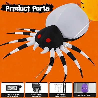 GOOSH 6 FT Height Halloween Inflatables Outdoor Spider with Magic Light, Blow Up with LED Lights