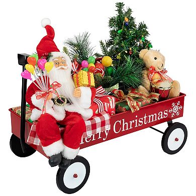 Northlight 20-Inch Lighted & Musical Santa Claus Christmas Wagon Decoration