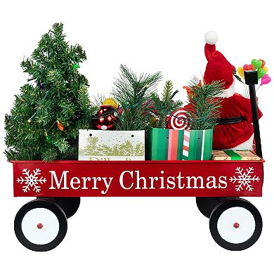 Northlight 20-Inch Lighted & Musical Santa Claus Christmas Wagon Decoration