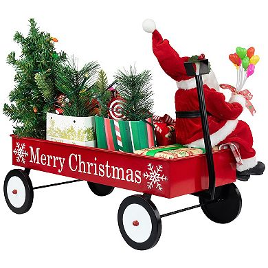 Northlight 20-Inch Lighted & Musical Santa Claus Christmas Wagon Decoration