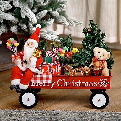 Northlight 20-Inch Lighted & Musical Santa Claus Christmas Wagon Decoration