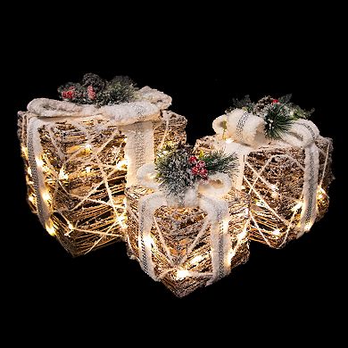 Northlight 9.75-Inch LED Lighted Gift Boxes 3-pc. Table Decor Set