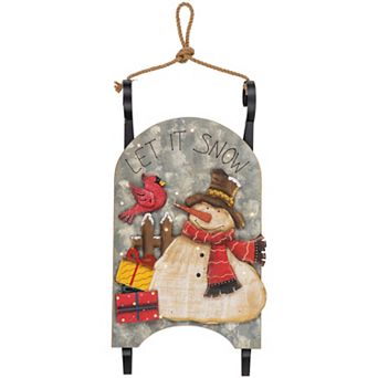 Northlight 17-Inch LED Lighted Wooden Sled Snowman & Cardinal Christmas Decoration