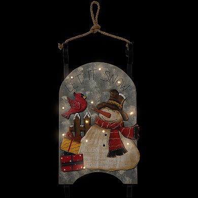 Northlight 17-Inch LED Lighted Wooden Sled Snowman & Cardinal Christmas Decoration