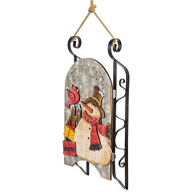 Northlight 17-Inch LED Lighted Wooden Sled Snowman & Cardinal Christmas Decoration