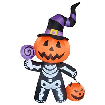 GOOSH 6 FT Halloween Inflatable Pumpkin Skull Body Yard Pumpkin with Built-in LEDs