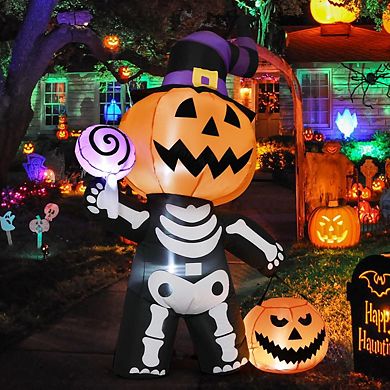 GOOSH 6 FT Halloween Inflatable Pumpkin Skull Body Yard Pumpkin with Built-in LEDs