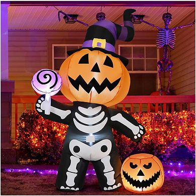 GOOSH 6 FT Halloween Inflatable Pumpkin Skull Body Yard Pumpkin with Built-in LEDs