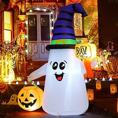 GOOSH 5FT Inflatable Halloween Cute Ghost with The Pumpkin and Built-in LEDs