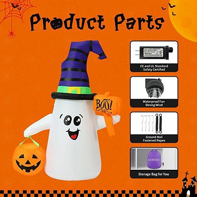 GOOSH 5FT Inflatable Halloween Cute Ghost with The Pumpkin and Built-in LEDs