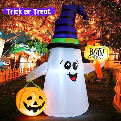 GOOSH 5FT Inflatable Halloween Cute Ghost with The Pumpkin and Built-in LEDs