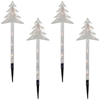 Northlight Lighted Tree Christmas Pathway Markers Outdoor Decor 4 pk