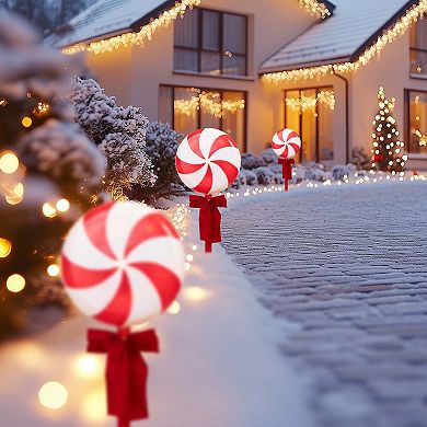 Northlight Lighted Peppermint Candy Outdoor Pathway Markers - 16 Inches - Set of 3