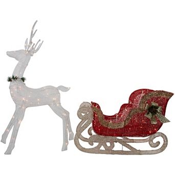 Northlight Lighted Reindeer with Sleigh Outdoor Decor 51 in