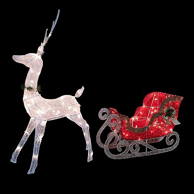 Northlight Lighted Reindeer with Sleigh Outdoor Decor 51 Inches