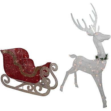 Northlight Lighted Reindeer with Sleigh Outdoor Decor 51 Inches