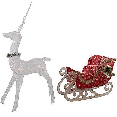 Northlight Lighted Reindeer with Sleigh Outdoor Decor 51 Inches