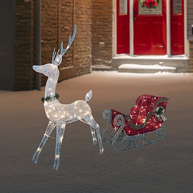 Northlight Lighted Reindeer with Sleigh Outdoor Decor 51 Inches