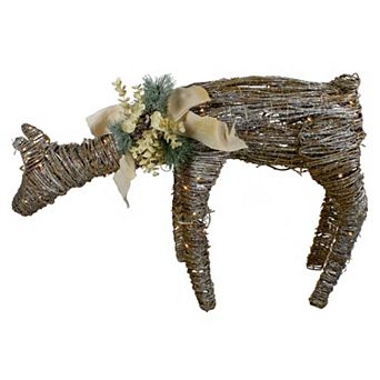 Northlight 38-inch LED Rattan Deer Fawn Outdoor Decor