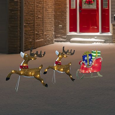 Northlight Lighted Reindeer & Sleigh Christmas Decoration 59 Inches