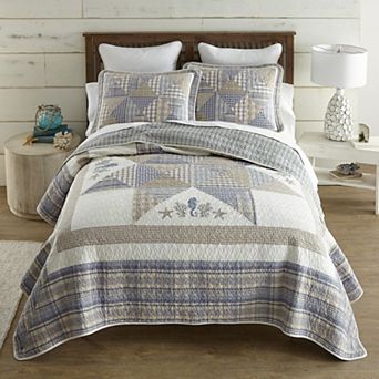 Donna Sharp Coastal Embroidered Pieced Cotton Quilt Set