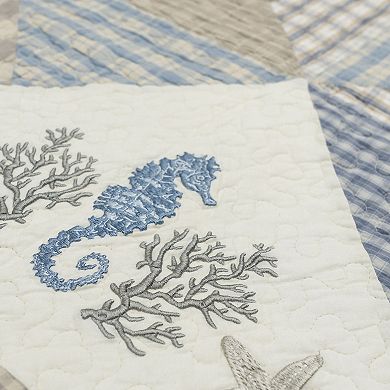 Donna Sharp Coastal Embroidered Pieced Cotton Quilt Set