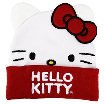 Women's Sanrio Hello Kitty Big Face Bow Embroidered Beanie Hat
