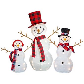 Northlight Lighted Tinsel Snowmen Family Outdoor Decorations Set of 3