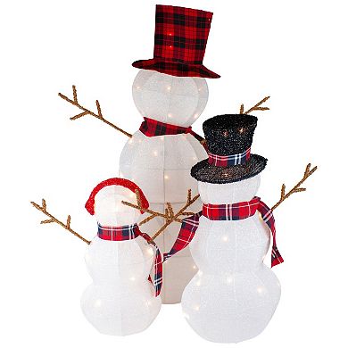 Northlight Lighted Tinsel Snowmen Family Outdoor Decorations Set of 3