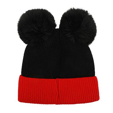 Women's Disney's Mickey Mouse Knit Cap With Pom Poms