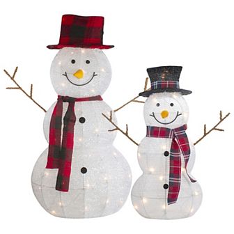 Northlight 2 pc Lighted Tinsel Snowmen Family Outdoor Decor Set